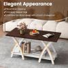imageGiantex Farmhouse Coffee Table 2Tier Wood Center Table with Storage Shelf amp XShaped Support Legs 40 Inch Rectangular Living Room Table with Open Display Area for Small Space Grey OakampWhiteWalnut  White
