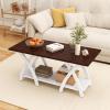 imageGiantex Farmhouse Coffee Table 2Tier Wood Center Table with Storage Shelf amp XShaped Support Legs 40 Inch Rectangular Living Room Table with Open Display Area for Small Space Grey OakampWhiteWalnut  White
