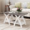 imageGiantex Farmhouse Coffee Table 2Tier Wood Center Table with Storage Shelf amp XShaped Support Legs 40 Inch Rectangular Living Room Table with Open Display Area for Small Space Grey OakampWhiteGrey Oak  White