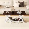 imageGiantex Farmhouse Coffee Table 2Tier Wood Center Table with Storage Shelf amp XShaped Support Legs 40 Inch Rectangular Living Room Table with Open Display Area for Small Space Grey OakampWhiteWalnut  White