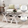 imageGiantex Farmhouse Coffee Table 2Tier Wood Center Table with Storage Shelf amp XShaped Support Legs 40 Inch Rectangular Living Room Table with Open Display Area for Small Space Grey OakampWhiteGrey Oak  White