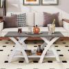 imageGiantex Farmhouse Coffee Table 2Tier Wood Center Table with Storage Shelf amp XShaped Support Legs 40 Inch Rectangular Living Room Table with Open Display Area for Small Space Grey OakampWhiteGrey Oak  White