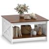imageGiantex Farmhouse Coffee Table 315 Inch Square Wood Coffee Table with Storage Shelf 2Tier Vintage Center Table with Open Compartment Rustic Living Room Table for Home Office NaturalBrown