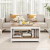 imageGiantex Farmhouse Coffee Table 315 Inch Square Wood Coffee Table with Storage Shelf 2Tier Vintage Center Table with Open Compartment Rustic Living Room Table for Home Office NaturalNatural