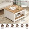 imageGiantex Farmhouse Coffee Table 315 Inch Square Wood Coffee Table with Storage Shelf 2Tier Vintage Center Table with Open Compartment Rustic Living Room Table for Home Office NaturalNatural