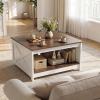 imageGiantex Farmhouse Coffee Table 315 Inch Square Wood Coffee Table with Storage Shelf 2Tier Vintage Center Table with Open Compartment Rustic Living Room Table for Home Office NaturalBrown