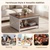 imageGiantex Farmhouse Coffee Table 315 Inch Square Wood Coffee Table with Storage Shelf 2Tier Vintage Center Table with Open Compartment Rustic Living Room Table for Home Office NaturalBrown