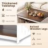 imageGiantex Farmhouse Coffee Table 315 Inch Square Wood Coffee Table with Storage Shelf 2Tier Vintage Center Table with Open Compartment Rustic Living Room Table for Home Office NaturalBrown