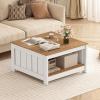 imageGiantex Farmhouse Coffee Table 315 Inch Square Wood Coffee Table with Storage Shelf 2Tier Vintage Center Table with Open Compartment Rustic Living Room Table for Home Office NaturalNatural