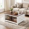 imageGiantex Farmhouse Coffee Table 315 Inch Square Wood Coffee Table with Storage Shelf 2Tier Vintage Center Table with Open Compartment Rustic Living Room Table for Home Office NaturalBrown