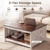 imageGiantex Farmhouse Coffee Table 315 Inch Square Wood Coffee Table with Storage Shelf 2Tier Vintage Center Table with Open Compartment Rustic Living Room Table for Home Office NaturalBrown