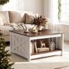 imageGiantex Farmhouse Coffee Table 315 Inch Square Wood Coffee Table with Storage Shelf 2Tier Vintage Center Table with Open Compartment Rustic Living Room Table for Home Office NaturalBrown