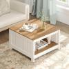 imageGiantex Farmhouse Coffee Table 315 Inch Square Wood Coffee Table with Storage Shelf 2Tier Vintage Center Table with Open Compartment Rustic Living Room Table for Home Office NaturalNatural