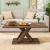 imageGiantex Farmhouse Coffee Table 375 Inch Wood Living Room Table with Stable Base amp Rubber Wood Connection Rectangular Center Table for Living Room Small Space Brown