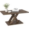 imageGiantex Farmhouse Coffee Table 375 Inch Wood Living Room Table with Stable Base amp Rubber Wood Connection Rectangular Center Table for Living Room Small Space Brown