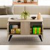 imageGiantex Farmhouse Coffee Table with Storage Accent Cocktail Table with Hidden Compartment 4 Raised Legs amp Back Storage Space Wood Center Coffee Table for Living Room Bedroom Oak