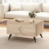 imageGiantex Farmhouse Coffee Table with Storage Accent Cocktail Table with Hidden Compartment 4 Raised Legs amp Back Storage Space Wood Center Coffee Table for Living Room Bedroom Oak