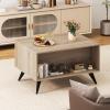 imageGiantex Farmhouse Coffee Table with Storage Accent Cocktail Table with Hidden Compartment 4 Raised Legs amp Back Storage Space Wood Center Coffee Table for Living Room Bedroom Oak