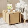 imageGiantex Folding Coffee Table 48 Inch Drop Leaf Extendable Center Table with Storage Cabinet amp Wheels Rolling Side Table Mid Century Modern Living Room Tables for Small Spaces OakOak
