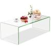 imageGiantex Glass Coffee Table 425 Inch Clear Tempered Glass Center Table with with 4 Foot Pads and Round Edges Modern Waterfall Living Room Table for Home Office Apartment and Reception