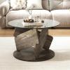 imageGiantex Glass Round Coffee Table 32 Inch Modern Center Table with Clear Tempered Glass Top Solid Wood Legs Farmhouse Living Room Tables for Small Space Apartment Grey Oak
