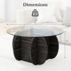 imageGiantex Glass Round Coffee Table 35 Modern Center Table with Storage Tempered Glass Top amp Solid Wood Base Living Room Tables for Apartment Dark Gray Oak