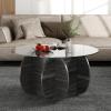 imageGiantex Glass Round Coffee Table 35 Modern Center Table with Storage Tempered Glass Top amp Solid Wood Base Living Room Tables for Apartment Dark Gray Oak