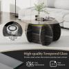 imageGiantex Glass Round Coffee Table 35 Modern Center Table with Storage Tempered Glass Top amp Solid Wood Base Living Room Tables for Apartment Dark Gray Oak