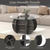 imageGiantex Glass Round Coffee Table 35 Modern Center Table with Storage Tempered Glass Top amp Solid Wood Base Living Room Tables for Apartment Dark Gray Oak