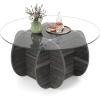 imageGiantex Glass Round Coffee Table 35 Modern Center Table with Storage Tempered Glass Top amp Solid Wood Base Living Room Tables for Apartment Dark Gray Oak