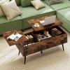 imageGiantex Lift Top Coffee Table Wood Center Table with Storage Lift Tabletop 2 Hidden Compartments amp Tapered Metal Legs Coffee Tables for Living Room Rustic Brown