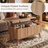 imageGiantex Lift Top Coffee Table with Storage 435 Mid Century Modern Center Table with Solid Wood Leg amp Hidden Compartment Minimalist Fluted Living Room Table for Home Office Oak355 X 20 X 165