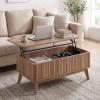 imageGiantex Lift Top Coffee Table with Storage 435 Mid Century Modern Center Table with Solid Wood Leg amp Hidden Compartment Minimalist Fluted Living Room Table for Home Office Oak355 X 20 X 165