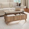 imageGiantex Lift Top Coffee Table with Storage 435 Mid Century Modern Center Table with Solid Wood Leg amp Hidden Compartment Minimalist Fluted Living Room Table for Home Office Oak435 x 20 x 165