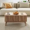 imageGiantex Lift Top Coffee Table with Storage 435 Mid Century Modern Center Table with Solid Wood Leg amp Hidden Compartment Minimalist Fluted Living Room Table for Home Office Oak355 X 20 X 165