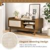 imageGiantex Mid Century Coffee Table with Storage Rattan Modern Tea Table with Sliding Doors Adjustable amp Removable Shelf Rattan Woven Door Wooden Accent Center Tables for Living Room Apartment