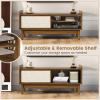 imageGiantex Mid Century Coffee Table with Storage Rattan Modern Tea Table with Sliding Doors Adjustable amp Removable Shelf Rattan Woven Door Wooden Accent Center Tables for Living Room Apartment