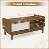 imageGiantex Mid Century Coffee Table with Storage Rattan Modern Tea Table with Sliding Doors Adjustable amp Removable Shelf Rattan Woven Door Wooden Accent Center Tables for Living Room Apartment