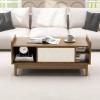 imageGiantex Mid Century Coffee Table with Storage Rattan Modern Tea Table with Sliding Doors Adjustable amp Removable Shelf Rattan Woven Door Wooden Accent Center Tables for Living Room Apartment