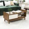 imageGiantex Mid Century Coffee Table with Storage Rattan Modern Tea Table with Sliding Doors Adjustable amp Removable Shelf Rattan Woven Door Wooden Accent Center Tables for Living Room Apartment