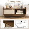 imageGiantex Mid Century Coffee Table with Storage Rattan Modern Tea Table with Sliding Doors Adjustable amp Removable Shelf Rattan Woven Door Wooden Accent Center Tables for Living Room Apartment