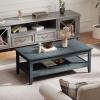 imageGiantex Mid Century Modern Coffee Table 2Tier Rectangle Wood Center Table with Slatted Storage Shelf Vintage Living Room Table for Reception Charcoal BlueCharcoal Blue