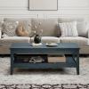 imageGiantex Mid Century Modern Coffee Table 2Tier Rectangle Wood Center Table with Slatted Storage Shelf Vintage Living Room Table for Reception Charcoal BlueCharcoal Blue