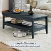 imageGiantex Mid Century Modern Coffee Table 2Tier Rectangle Wood Center Table with Slatted Storage Shelf Vintage Living Room Table for Reception Charcoal BlueCharcoal Blue