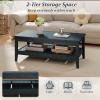 imageGiantex Mid Century Modern Coffee Table 2Tier Rectangle Wood Center Table with Slatted Storage Shelf Vintage Living Room Table for Reception Charcoal BlueCharcoal Blue