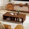 imageGiantex Mid Century Modern Coffee Table 2Tier Wood Rectangular Center Table with Storage Shelves Compartments amp Metal Legs Vintage Living Room Tables for Reception WalnutWalnut