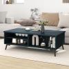 imageGiantex Mid Century Modern Coffee Table 2Tier Wood Rectangular Center Table with Storage Shelves Compartments amp Metal Legs Vintage Living Room Tables for Reception WalnutCharcoal Blue