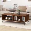 imageGiantex Mid Century Modern Coffee Table 2Tier Wood Rectangular Center Table with Storage Shelves Compartments amp Metal Legs Vintage Living Room Tables for Reception WalnutWalnut