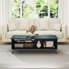 imageGiantex Mid Century Modern Coffee Table 2Tier Wood Rectangular Center Table with Storage Shelves Compartments amp Metal Legs Vintage Living Room Tables for Reception WalnutCharcoal Blue