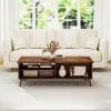 imageGiantex Mid Century Modern Coffee Table 2Tier Wood Rectangular Center Table with Storage Shelves Compartments amp Metal Legs Vintage Living Room Tables for Reception WalnutWalnut